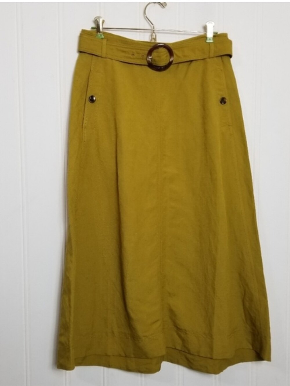 Ann Taylor Linen Blend Midi Skirt 2 Belted Yellow Gold